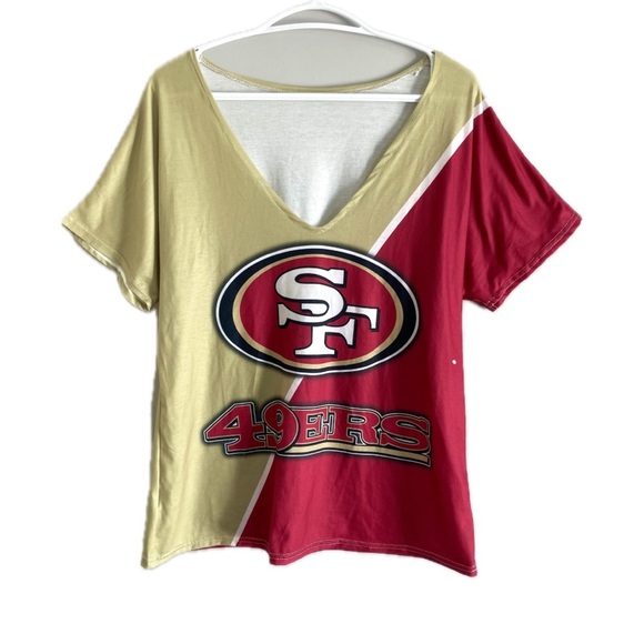 San Francisco 49ers Women's V-Neck Top - Red and Gold - Picture 1 of 6